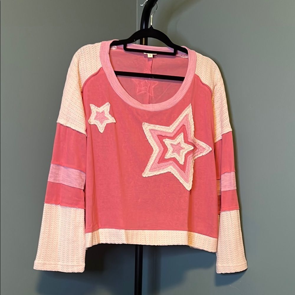 POL Pink and Cream Blouse Elegant Top